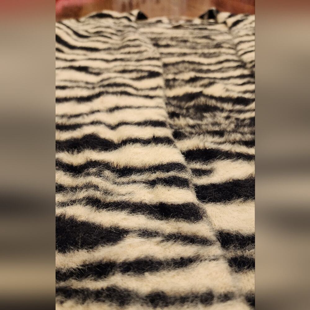 Soft Fuzzy Zebra Print Long Open Front Cardigan - image 4